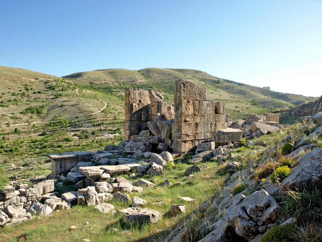 Second century AD Graeco-Roman temple at Hosn Niha, unchanged since first recorded in the early 19th century. Walls stand to a height of 10m. Photo University of Leicester/American University of Beirut